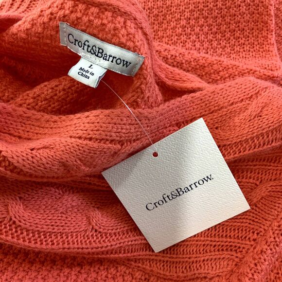 NWT! Lightweight Cable Knit Boatneck Sweater By Croft & Barrow in Coral Size L - Picture 2 of 11